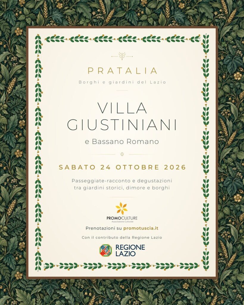 Locandina Pratalia: Villa Giustiniani e il borgo di Bassano Romano, sabato 24 ottobre