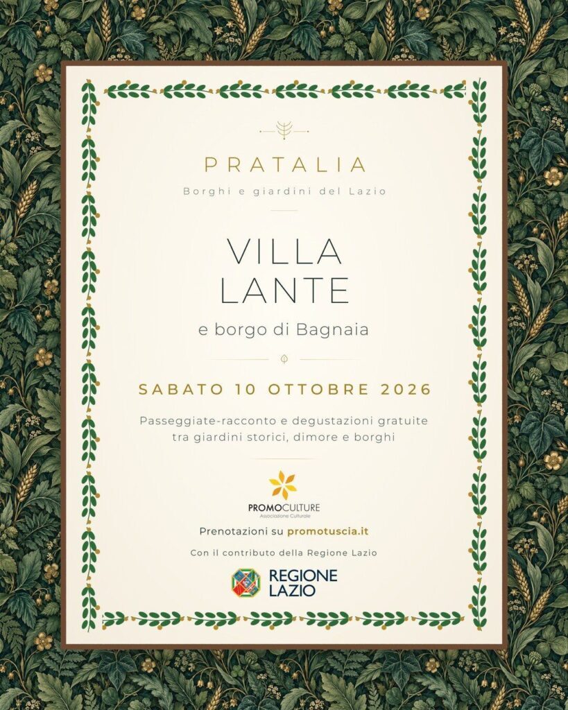 Locandina Pratalia: Villa Lante e il borgo di Bagnaia, sabato 10 ottobre