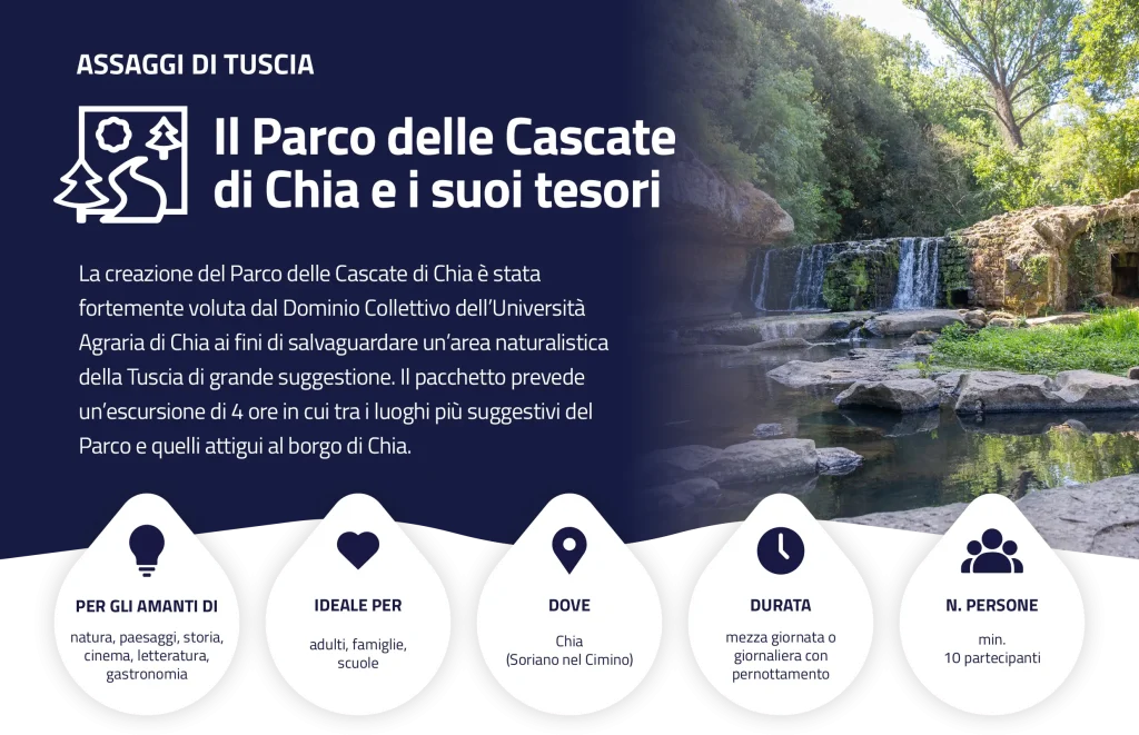 Locandina Assaggi di Tuscia — Il Parco delle Cascate di Chia e i suoi tesori