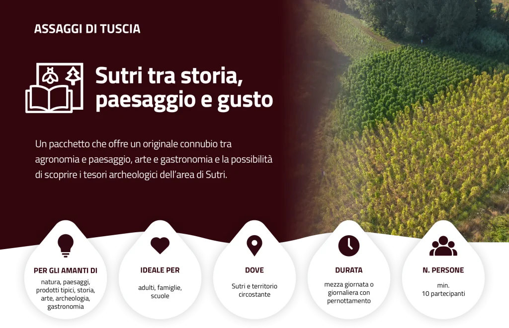 Locandina Assaggi di Tuscia — Sutri tra storia, paesaggio e gusto